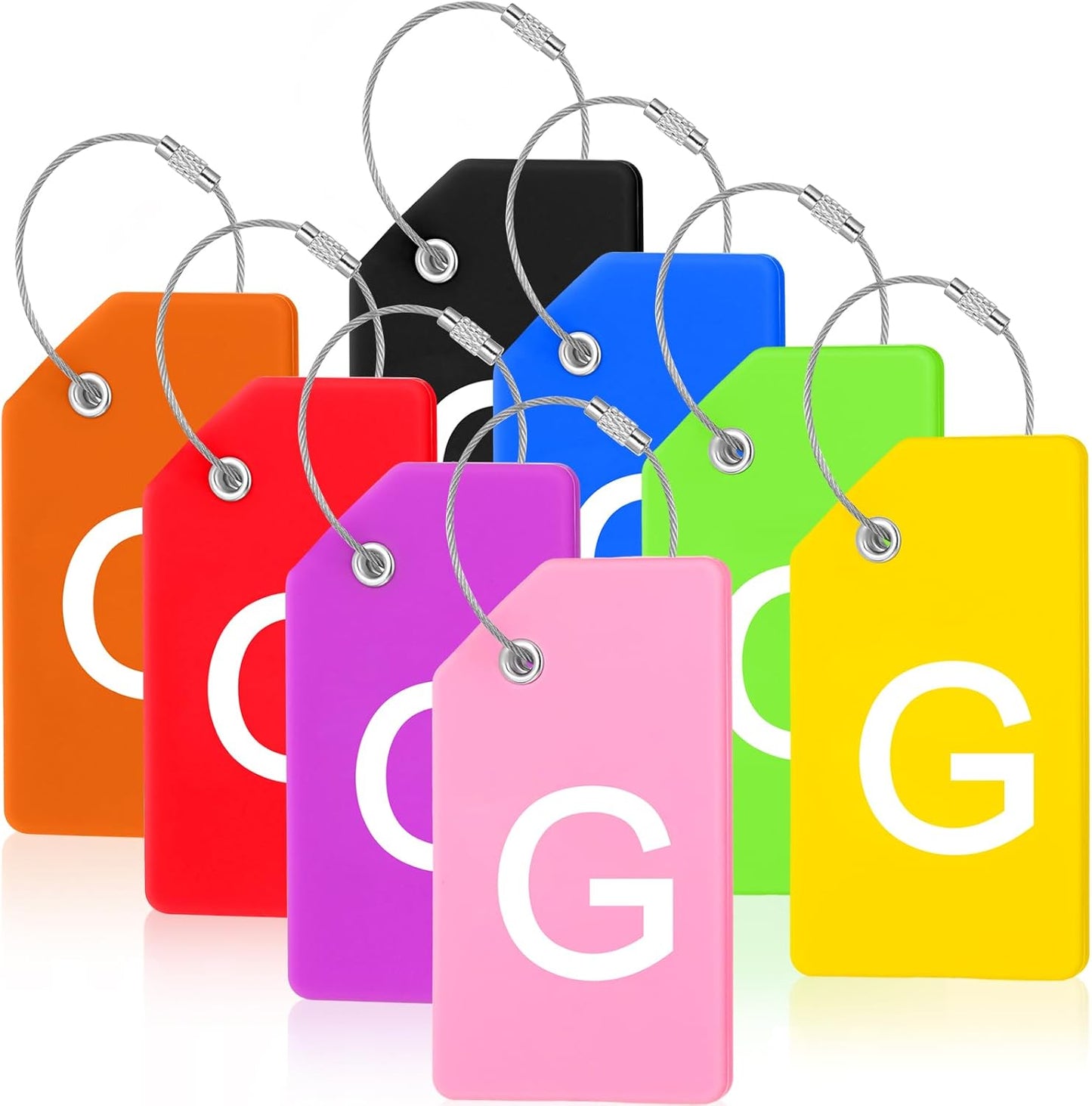 8 Pcs Initial Letter A-Z Luggage Tags Silicone Suitcase Instrument Tag with Name Card and Stainless Steel Loop(Letter G,Colorful)