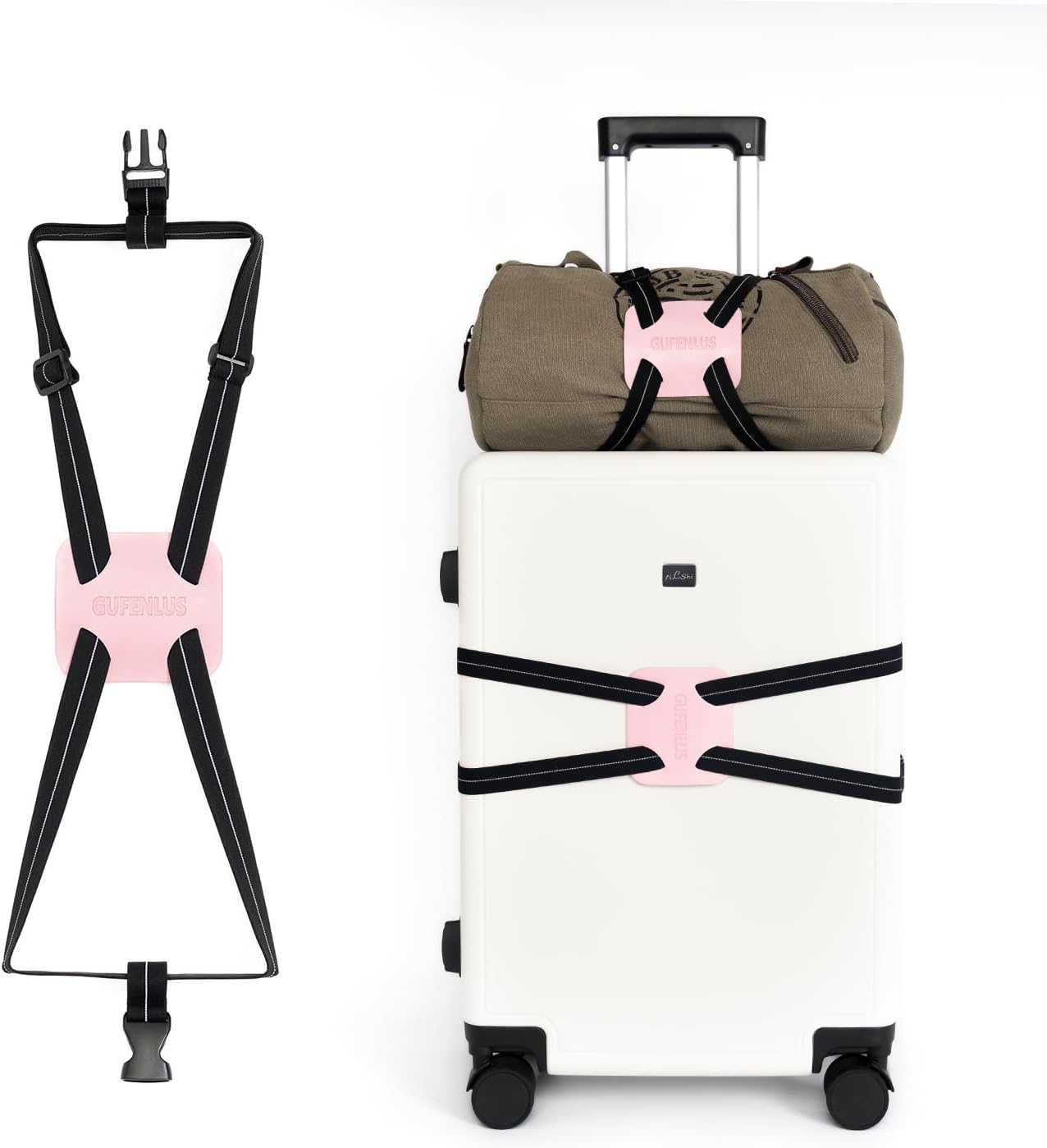 Luggage Straps for Suitcases, Luggage Bungee Straps for Attaching Bags, Travel Essentials for Suitcases Add a Bag (Black/Pink 1pcs)