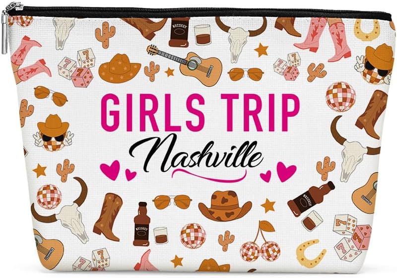 Nashville Girls Trip Makeup Bag, Nashville Souvenir Nashville Lovers Gift Nashville Travel Vacation Cosmetic Bag for Women Sister Girls Weekend Birthday Christmas Bachelorette Party Friendship Gifts