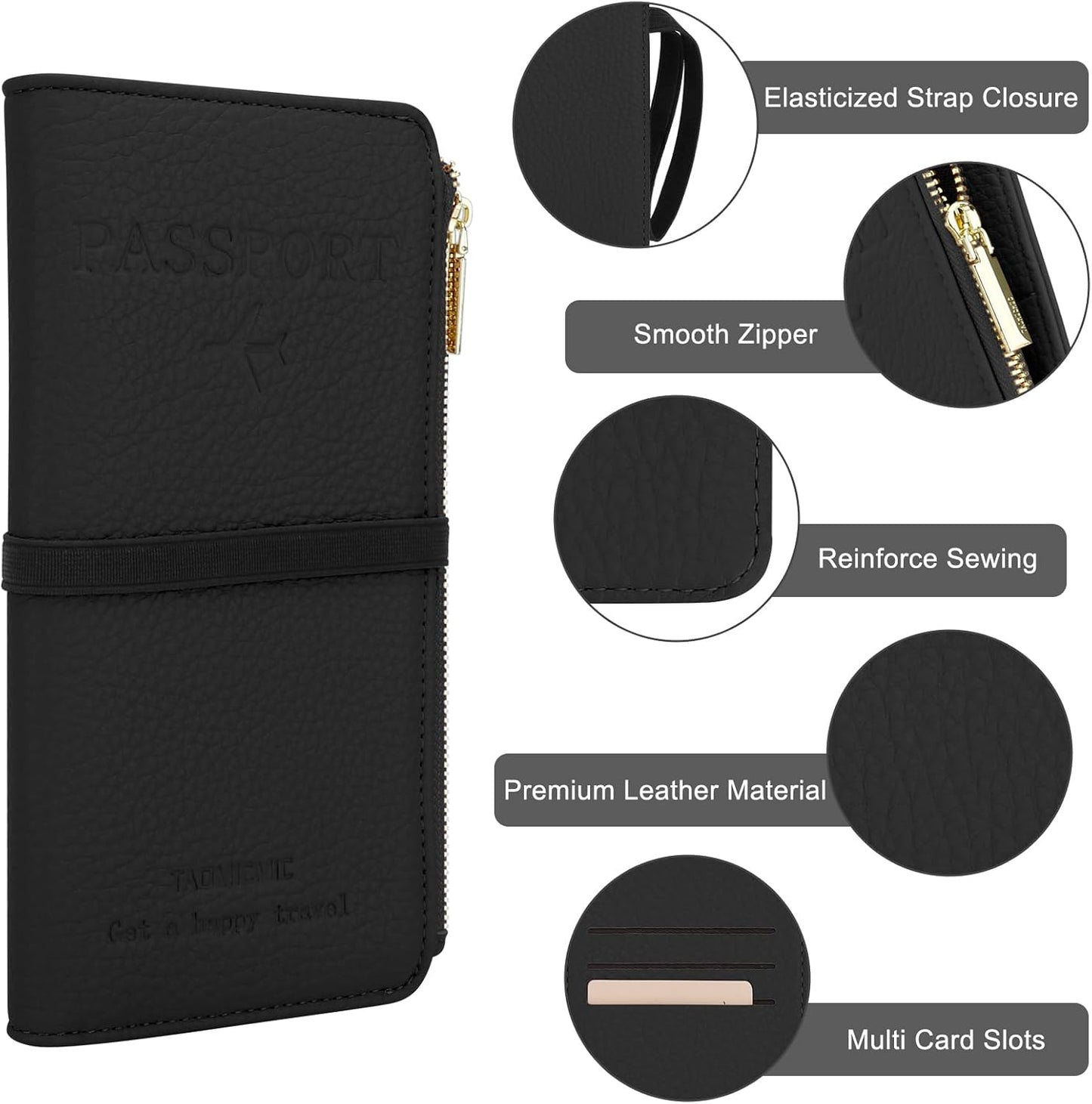 DOB SECHS Leather Passport Holder, RFID Blocking Passport Wallet Credit Cards Case for Women, Travel Accessories Organizer Pouch Bag with ID Window+Zippered Cash Pocket+SIM Slots, Blue