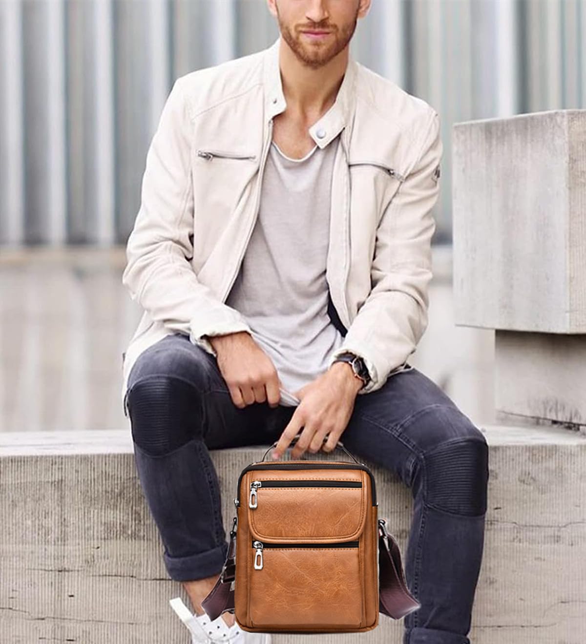 Zipper Buckle Leather Messenger Bag Vintage Handle Shoulder Crossbody Purse Genuine Leather for Daily Office Use