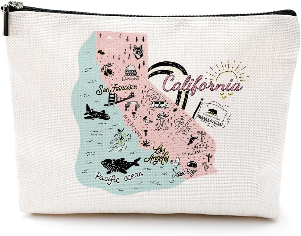 California Gifts Makeup Bag - Cosmetic Bag for California Lovers - Funny Travel Souvenir - Birthday, Bachelorette Party, Friendship Gift for Sister, Women, Girls - Christmas