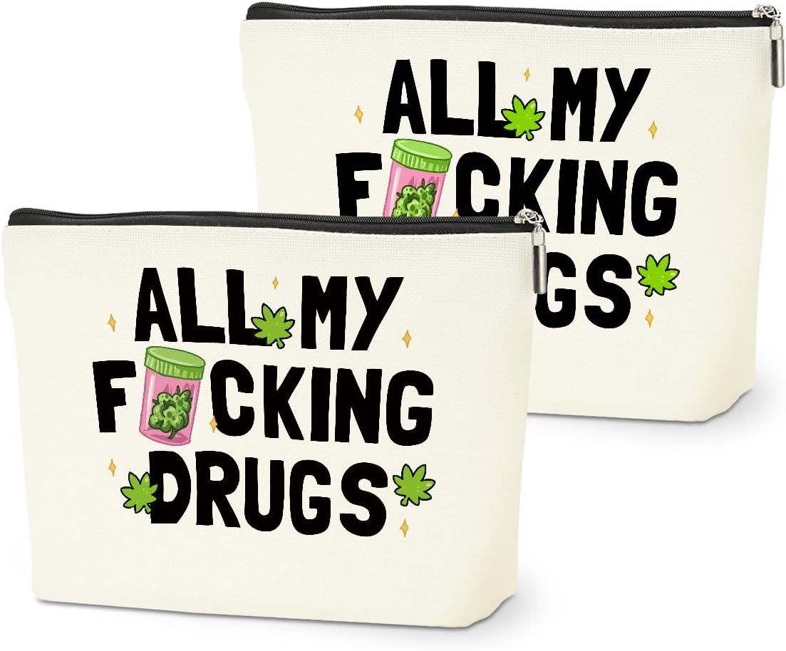 2 PCs Weed Gifts Funny Gifts Makeup Bag Marijuana Gifts Cosmetic Bag, Weed Accessories Gag Gifts, Friendship Gifts for Women Girls Best Friends Coworkers Christmas birthday Gifts Zipper Pouch