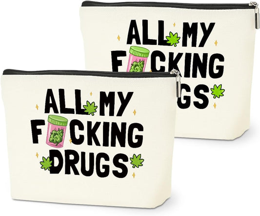 2 PCs Weed Gifts Funny Gifts Makeup Bag Marijuana Gifts Cosmetic Bag, Weed Accessories Gag Gifts, Friendship Gifts for Women Girls Best Friends Coworkers Christmas birthday Gifts Zipper Pouch