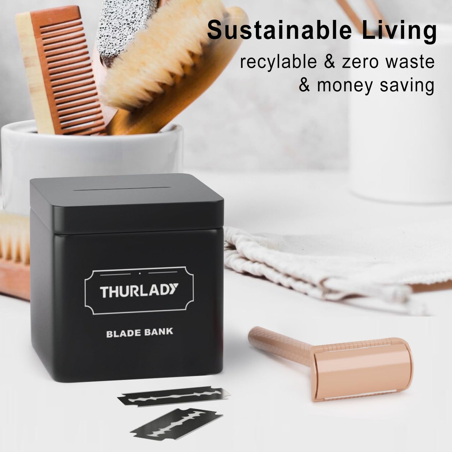 Beige Safety Razor - Single Blade Razors for Women - Reusable Metal Razor, with 5 Stainless Steel Double Edge Blades, Smooth Close Shave, Sustainable, Plastic Free