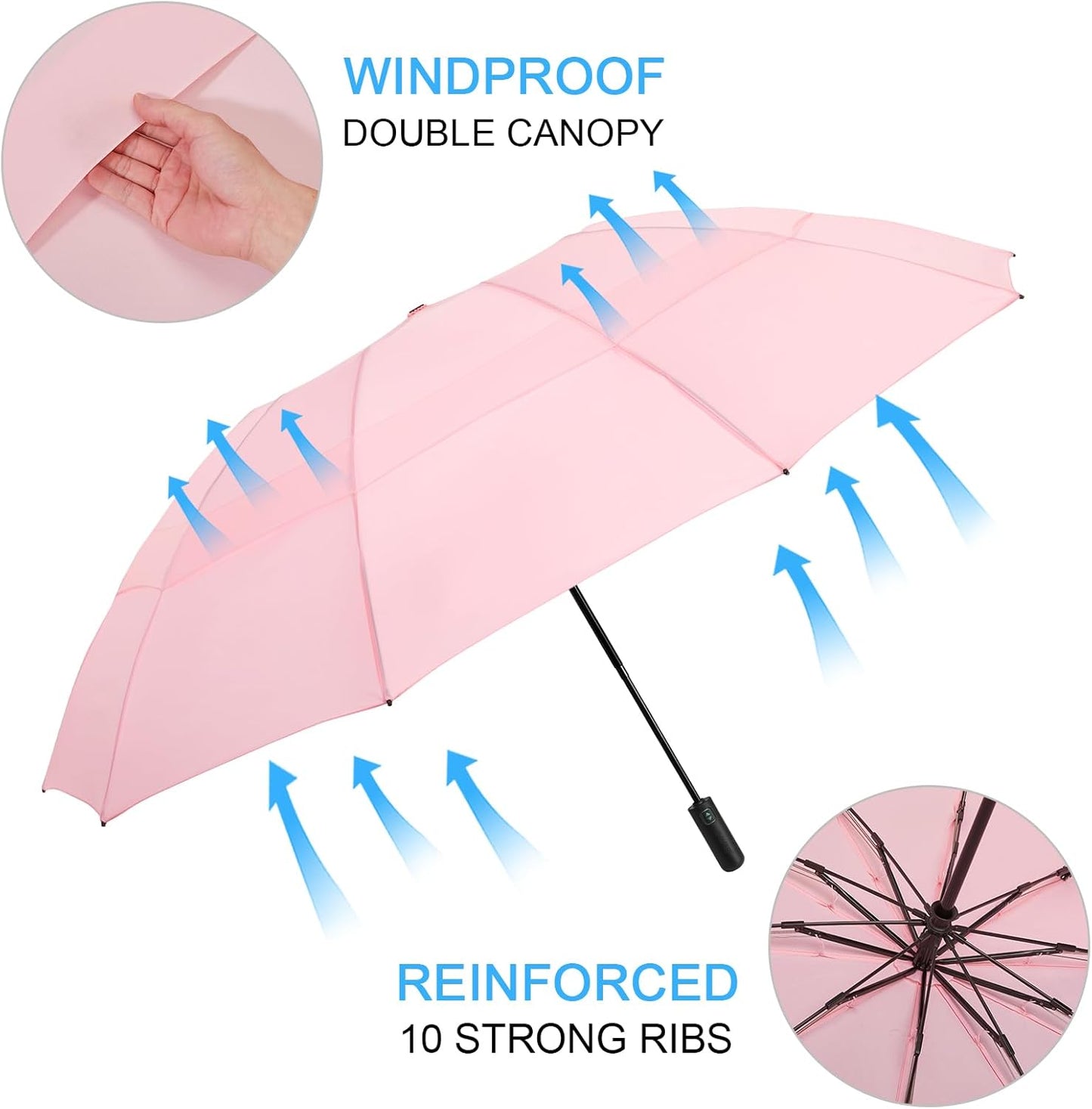 G4Free 42 Inch Inverted Travel Umbrella Compact Windproof 10 Ribs Reverse Small Portable Umbrella for Rain Double Canopy Vented Automatic Open Close for Women(Pink)