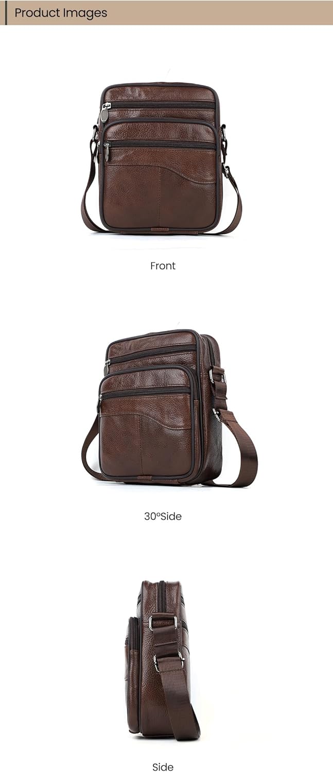 Men's Genuine Leather Crossbody Sling Bag, Small Chest Shoulder Messenger Bag with Adjustable Strap