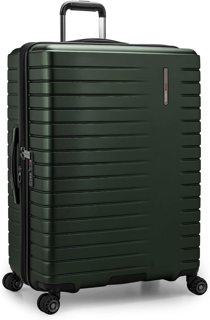 Traveler's Choice Archer Polycarbonate Hardside Spinner Luggage Set, Tie Down Straps, Green, Checked 29-Inch