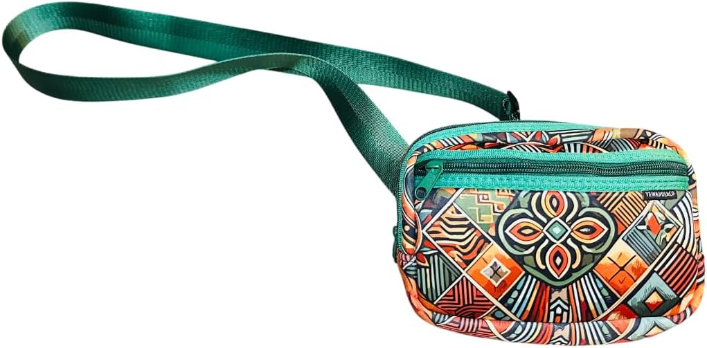 Yewande&co Neoprene Fanny Pack Belt Bag – Lightweight Waterproof Waist Bag with Adjustable Strap, 3 Zippered Pockets, Crossbody Belt Bag for Travel, African Design Crossbody Bags (Pyramid)