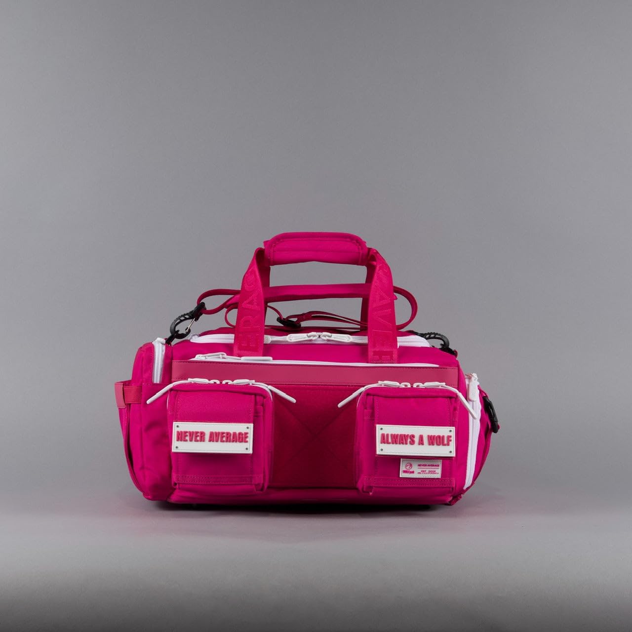WOLFpak 20L Mini Duffle Bag for Gym & Travel | Waterproof Carry-On Weekender Bag with Shoe Compartment, Hard Bottom, and Tactical Molle System (Pink Goddess)