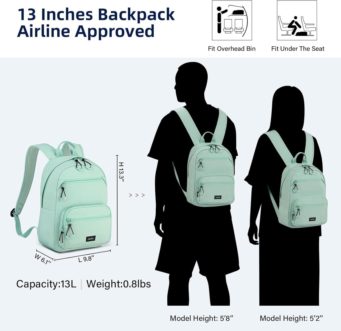 Carry On Travel Backpack For Men Women, 13 Inch Small Mini Work Bag Personal Item Backpacks, Camping Back Pack Lightweight Hiking Daypack For Office Nurse Commuter (Cyan)