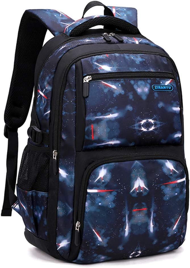 Space Print Boys Backpacks for School Elementary, Galaxy Backpacks for Boys Water-resistant School Bags Bookbags, Dark-blue