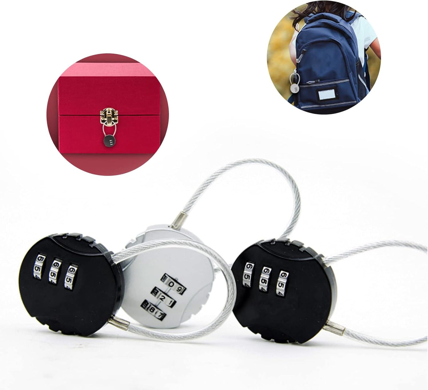 4 Pack 3-Digit Combination Lock Waterproof Padlock Outdoor Mini Wire Rope Combination Lock for Backpacks, Trolley Cases, Gym Lockers, Fence