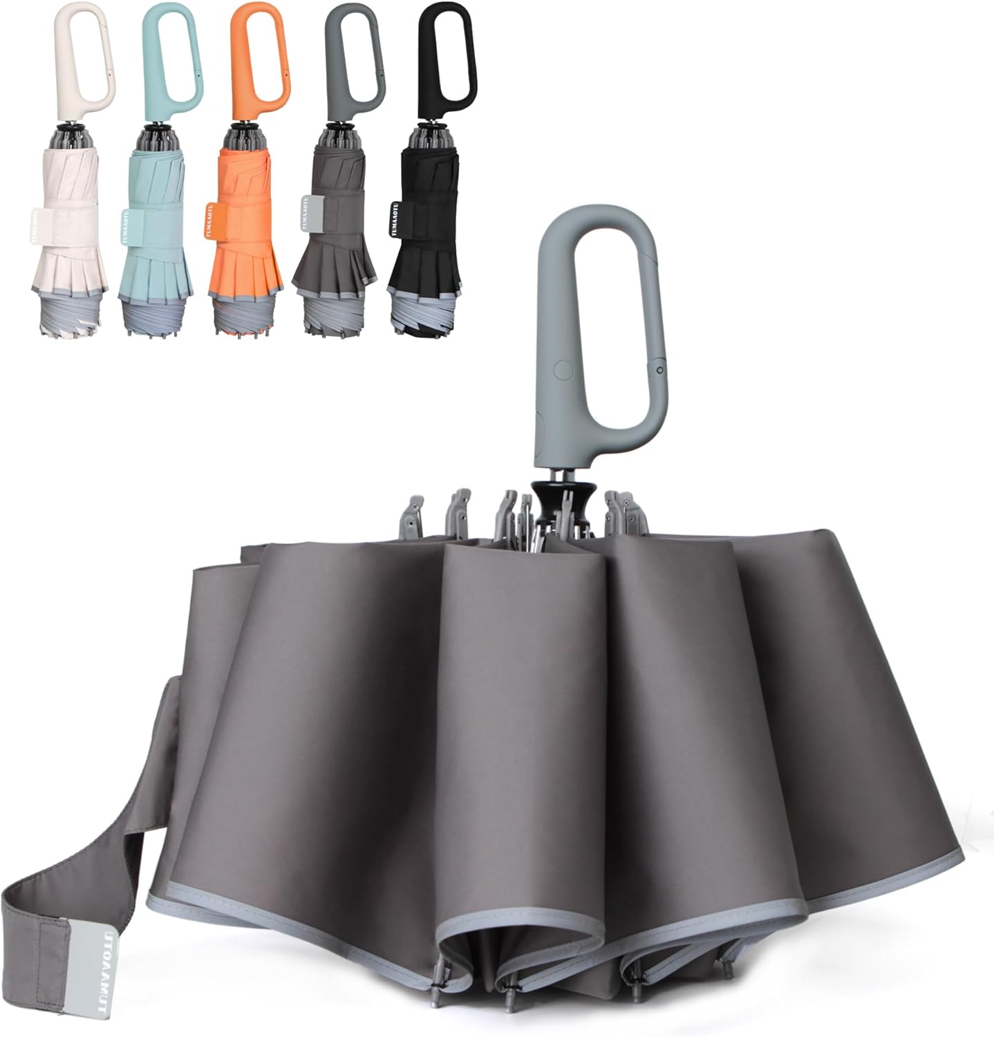 QWB TUMAAOTU Inverted Umbrella with Carabiner Handle, Wind Proof Umbrellas For Rain and Sun, 46 Inch Portable Reverse Folding UV Umbrella, Car Umbrella for Women Men, 10 Ribs