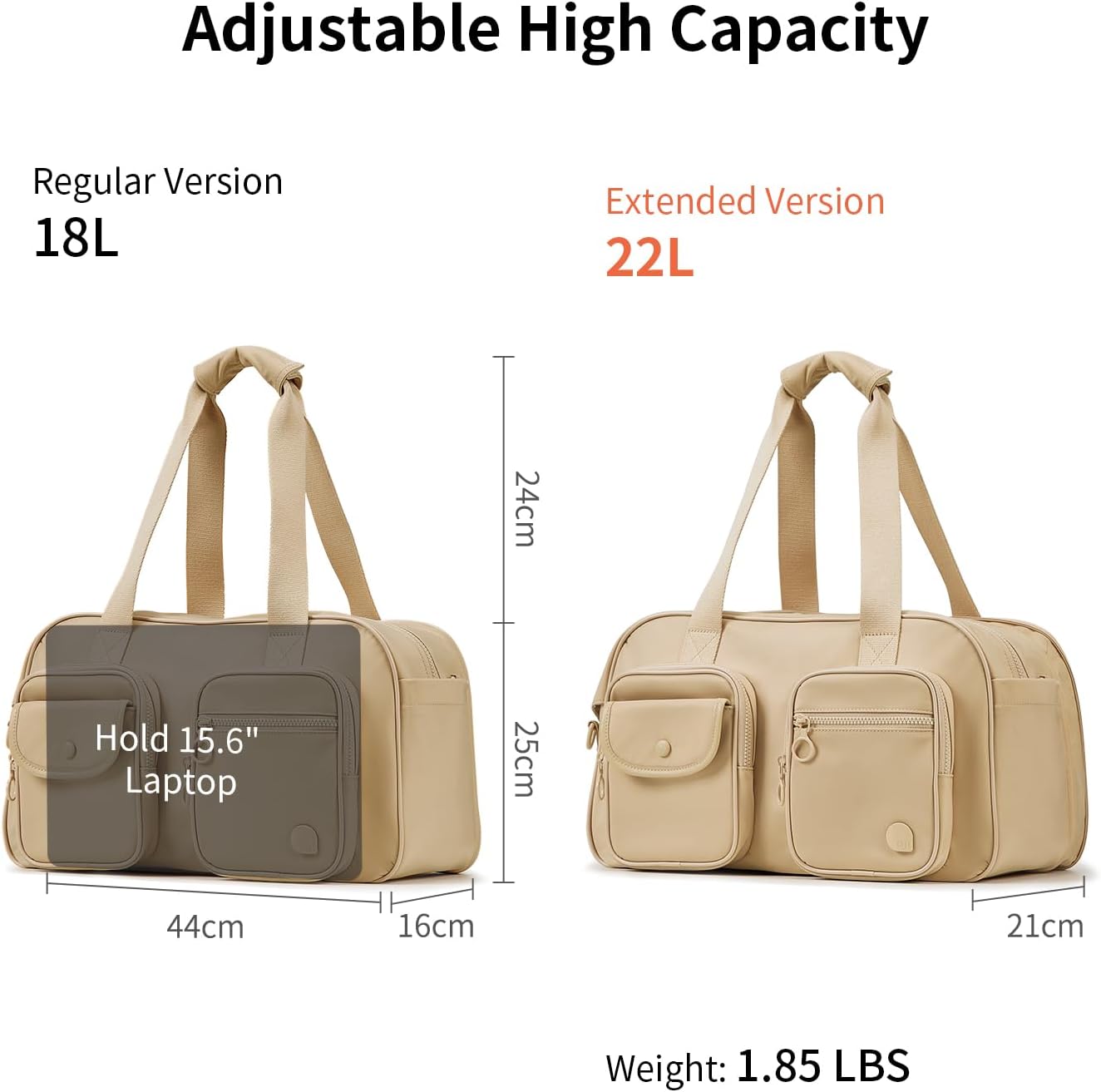 Aji Expandable Travel Duffel Bag, Duffle Bag for Travel with Wet Pocket, Carry on Weekender Bags for Men Women, Water Resistant Gym Duffel Bag Sport Bag (Khaki)