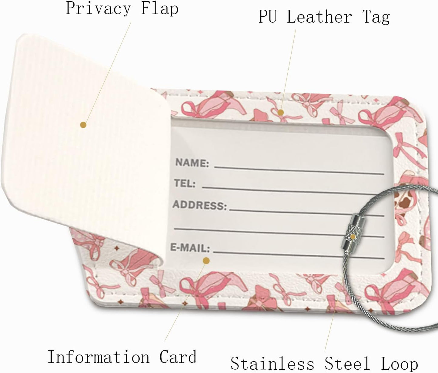 Pink Bow Luggage Tag,Preppy Gifts,Coquette Western Luggage Tags for Suitcases,Trendy 2 Pack Luggage Tags for Travel,Teen Girls Gifts Suitcase Tags