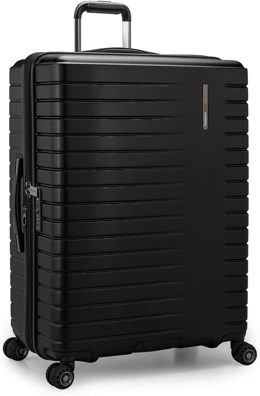 Traveler's Choice Archer Polycarbonate Hardside Spinner Luggage Set, Tie Down Straps, Black, Checked 29-Inch