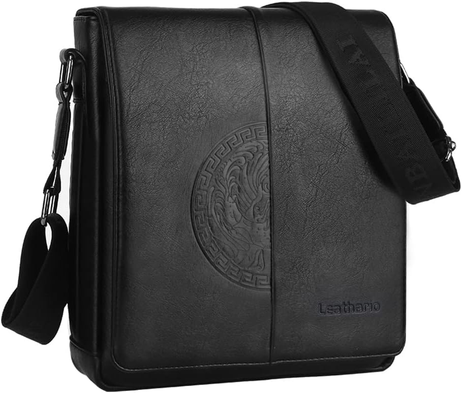 Leathario Men's Crossbody Bag, Vegan Leather, Shoulder Purse Side Sling Satchel, Small Messenger for Travel Work Daily