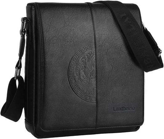 Leathario Men's Crossbody Bag, Vegan Leather, Shoulder Purse Side Sling Satchel, Small Messenger for Travel Work Daily