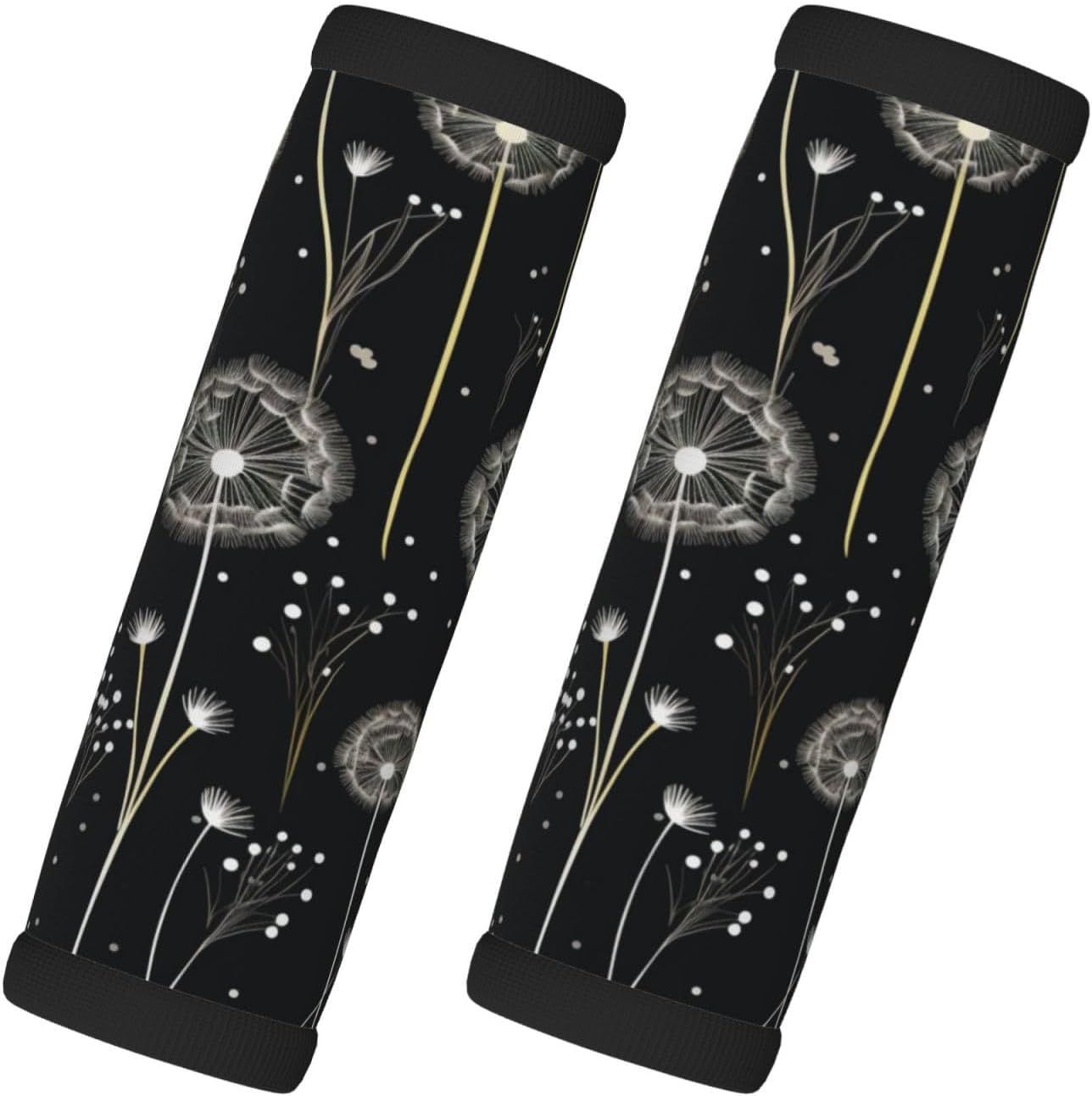 Luggage Handle Wraps Dandelion Flowers Pattern Black Luggage Identifiers Soft Neoprene Luggage Handle Wraps For Suitcase Trolley Handle Grip Cover 2 Pack Luggage Tags