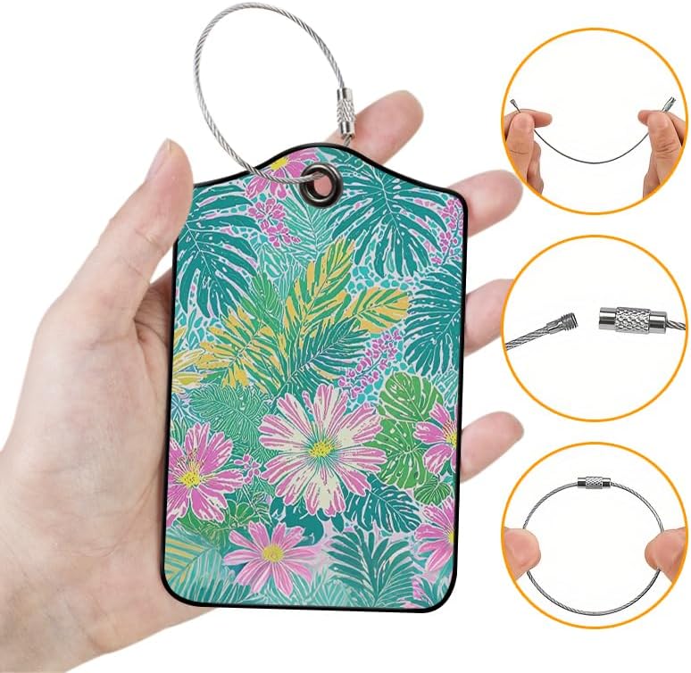 2 Pcs Luggage Tags for Suitcases PU Leather Cruise Ship Luggage Tags with Privacy Cover Label Address Card and Durable Metal Ring Suitable for Men Women Handbags Backpacks (Green Pink Yellow)