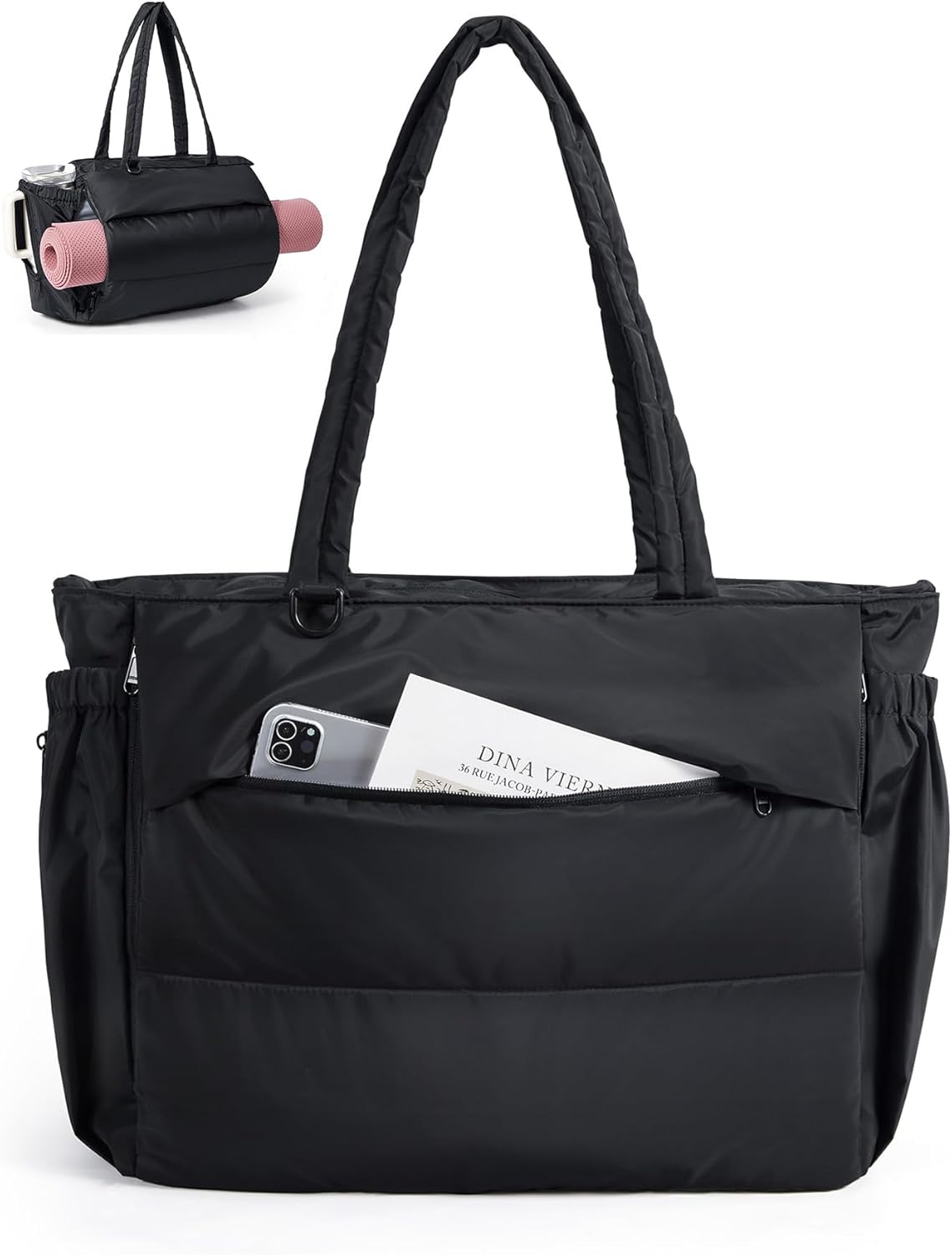 BAGSMART Puffy Bubble Tote Bag for Women, 22L Gym Bag for 40oz Tumbler, Work Handbag for Travel
