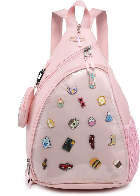 Oxford Ita Bag Kawaii Pin Display Chest Pack Single Shoulder Bag Sport Backpack Hiking Daypack, Large