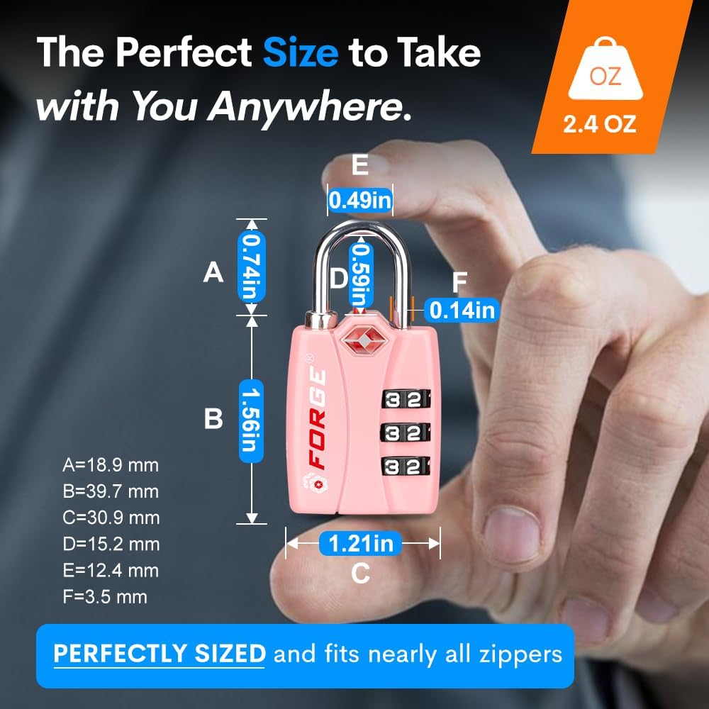 Forge Luggage Locks TSA Approved Luggage Locks, Small TSA Locks with Zinc Alloy Body, Open Alert