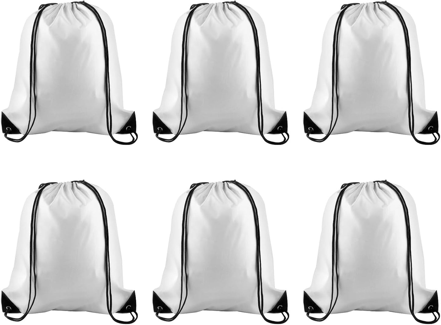 PLULON 6 Pcs White Drawstring Bags Bulk Drawstring Backpack String Backpack Cinch Sack Sport Gym
