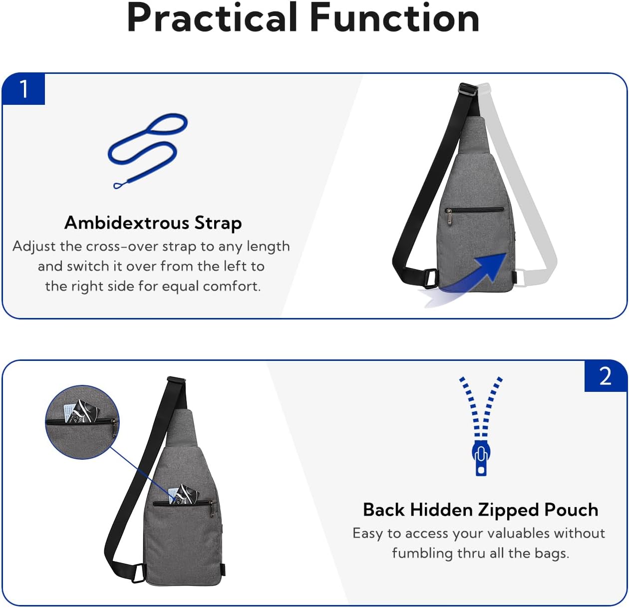 WATERFLY Medium Crossbody Sling Backpack Anti Theft Backpack for Traveling Chest Shoulder Bag