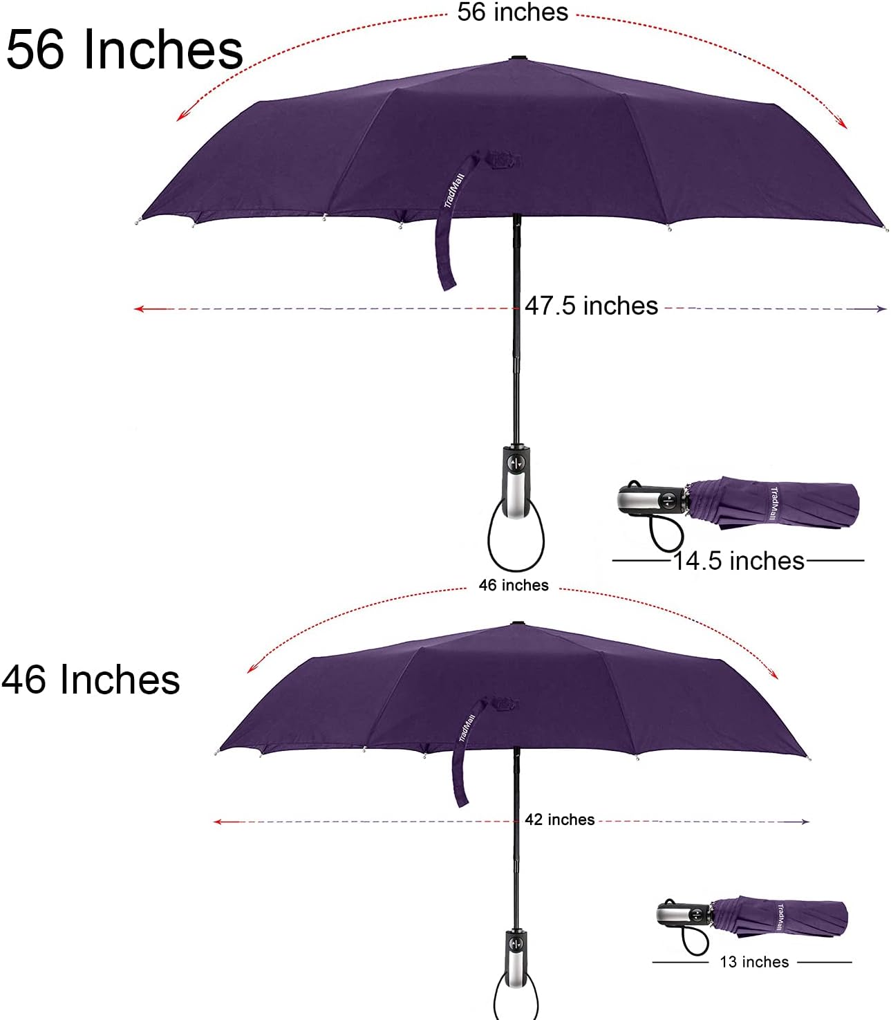 TradMall 3 Pack Travel Umbrella Windproof Portable 46/56 Inches Large Canopy Auto Open & Close