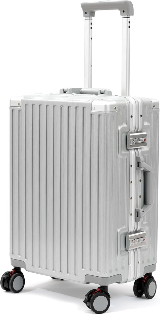 UrbanExplorer 20 Inch Carry On Luggage Aluminum Frame Airline Approved, Zipperless Luggage Carry On TSA Approved ABS+PC Hard Shell Suitcases, Lightweight Carry-On Suitcase with Cup Holder, Sliver