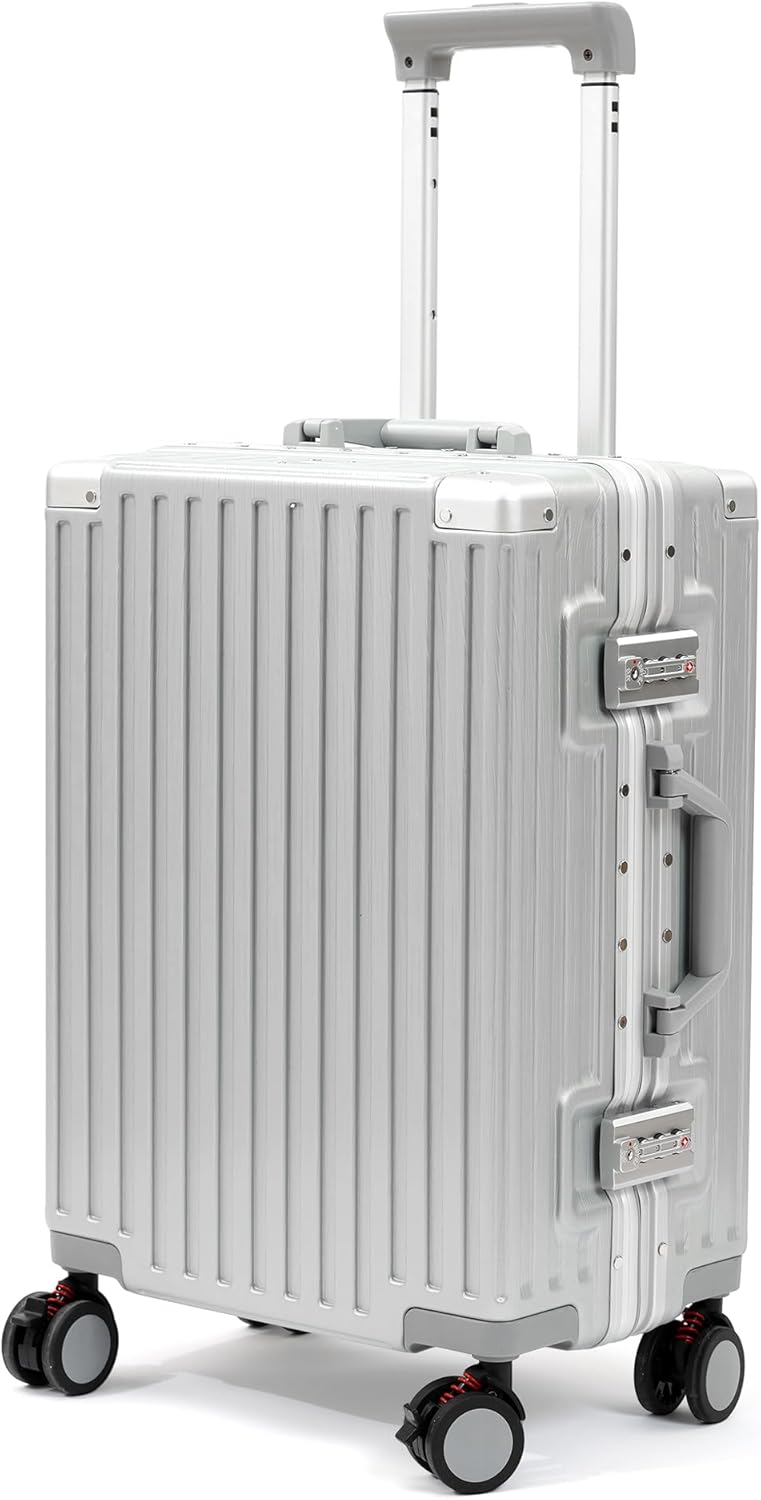 UrbanExporer 26 Inch Hardside Zipperless Luggage with Spinner Wheels, TSA-Approved Lock, Aluminum Frame, Lightweight Checked Suitcase for Travel, Sliver