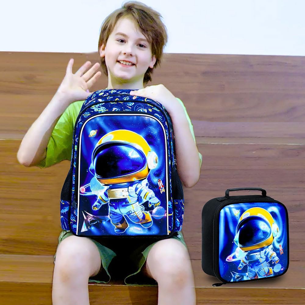 3PCS Dinosaur Backpack for Boys, 16 Inch Kids Water Resistant Preschool Elementary Kindergarten Bookbags and Lunch Box