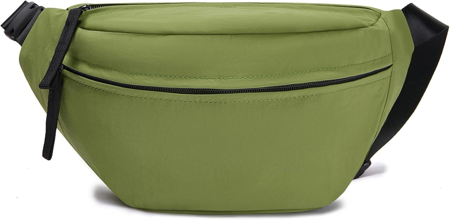 Women Sling Bags Girl Fanny Pack Crossbody Handbag Men Shoulder Bag Unisex Classic Nylon Waist Packs Purse Hiking Chest Bag, Easy Carry Any Phone,Wallet (Brilliant green)