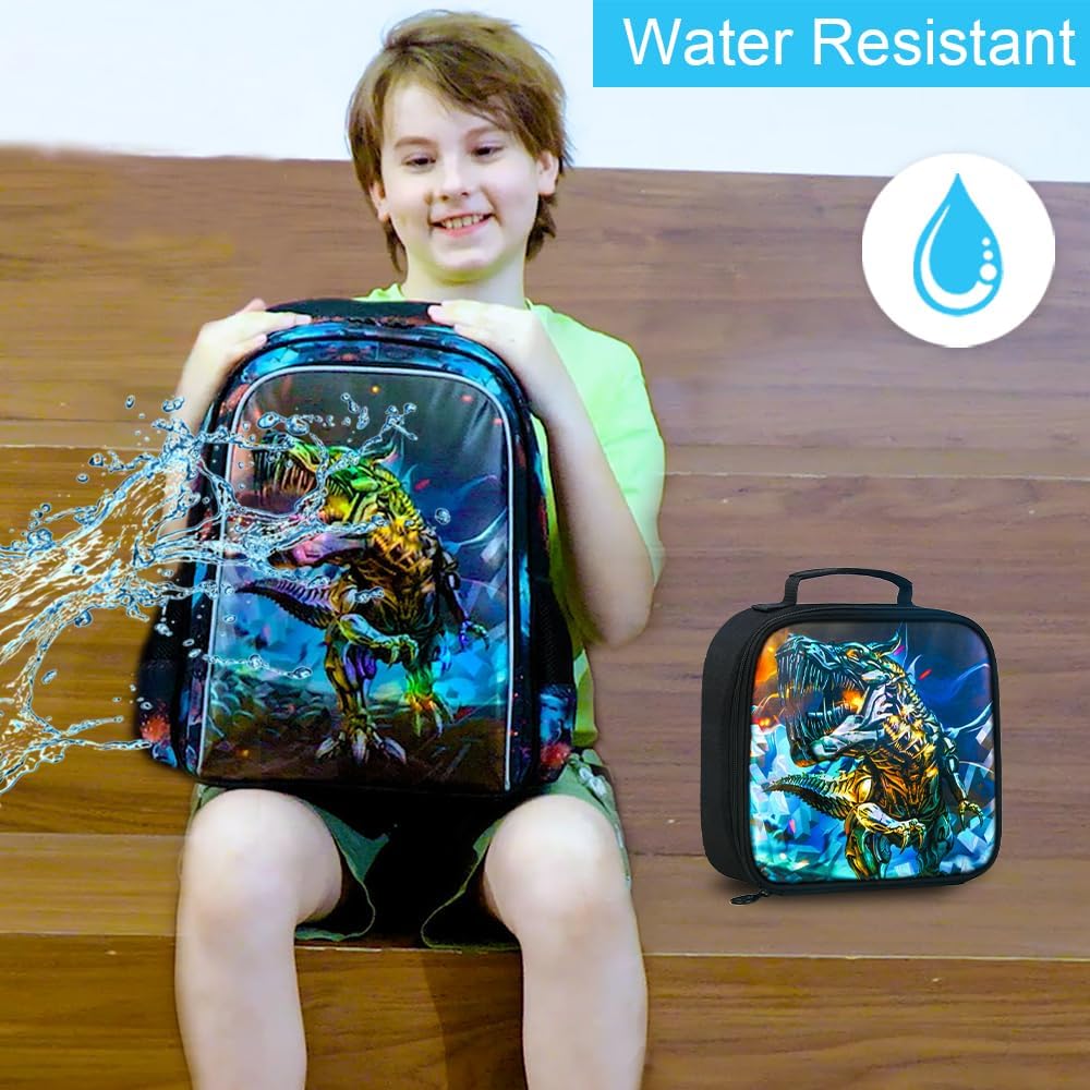 CCJPX 3PCS Kids Backpack for Boys, 16 Inch Dinosaur Water Resistant Preschool Backpacks