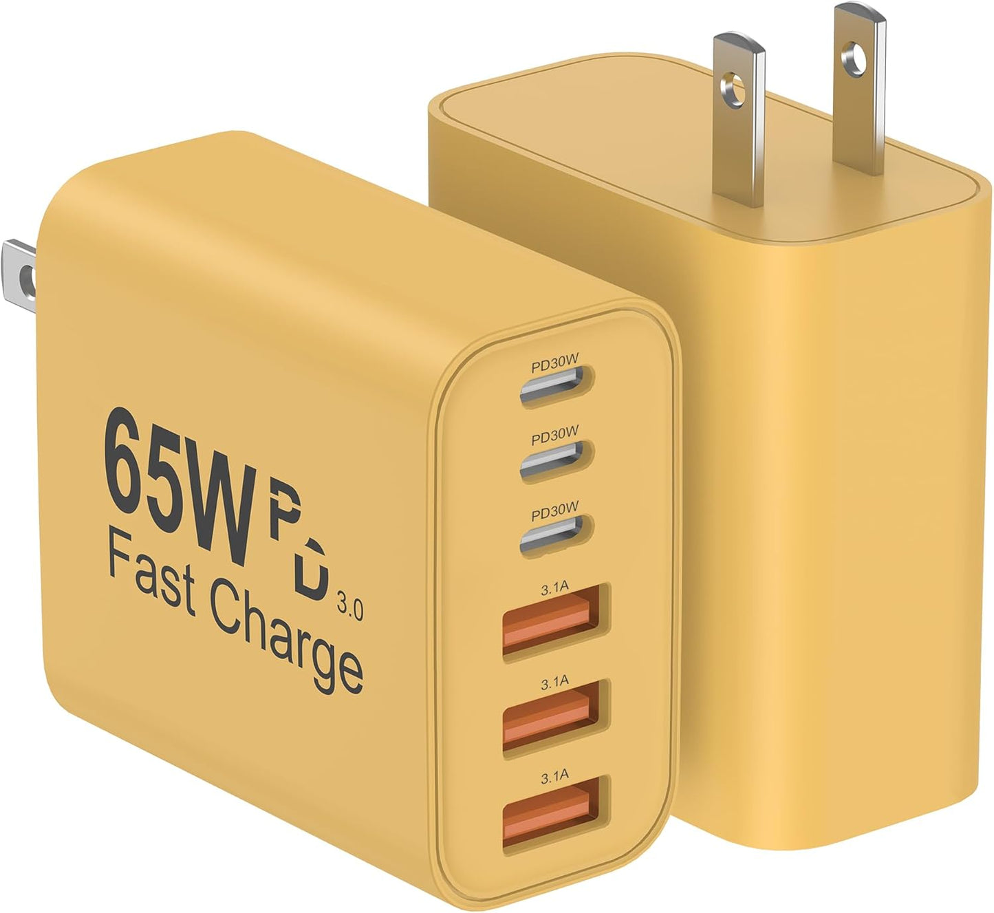 USB C Charger Block, 2-Pack 65W 6-Port USB C Wall Charger iPhone Charger Fast Charging PD Power Adapter+QC Wall Plug Multiport Type C Brick Chargers for iPhone 17 16 15 14 13 12 11 Pro Max XS,Yellow