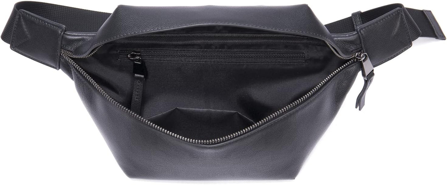 Hebetag Leather Waist Pack Fanny Bag for Men Women Outdoor Travel Sports Hiking Walking Running Hip Bum Belt Cell Phone Purse Wallet Camping Casual Day Pouch (Black)