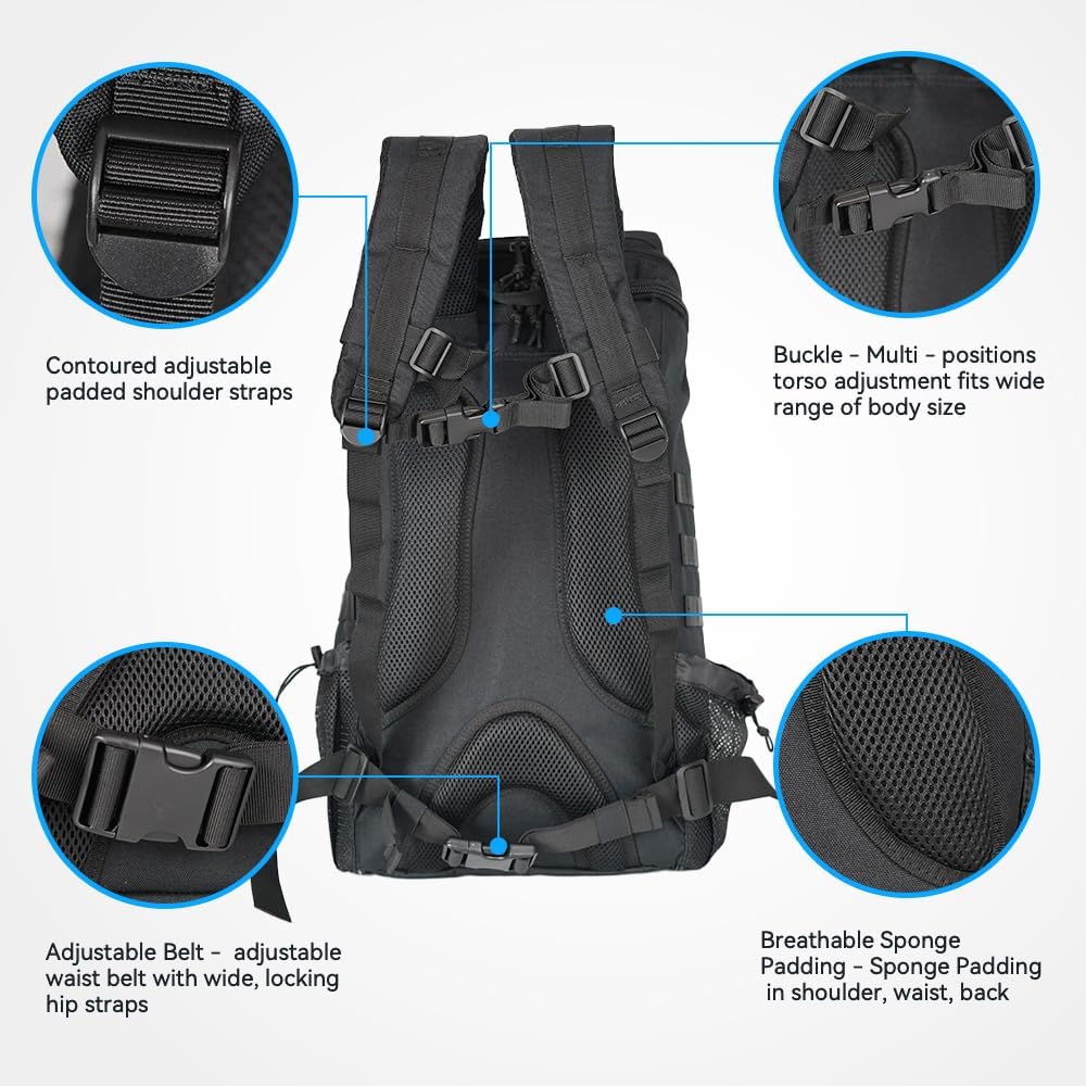 Ultralighe Hiking blackpack with ventilated suspension ergonomic load-reducing pack for trekking&camping durale water-resistant daypack for men&women (black)
