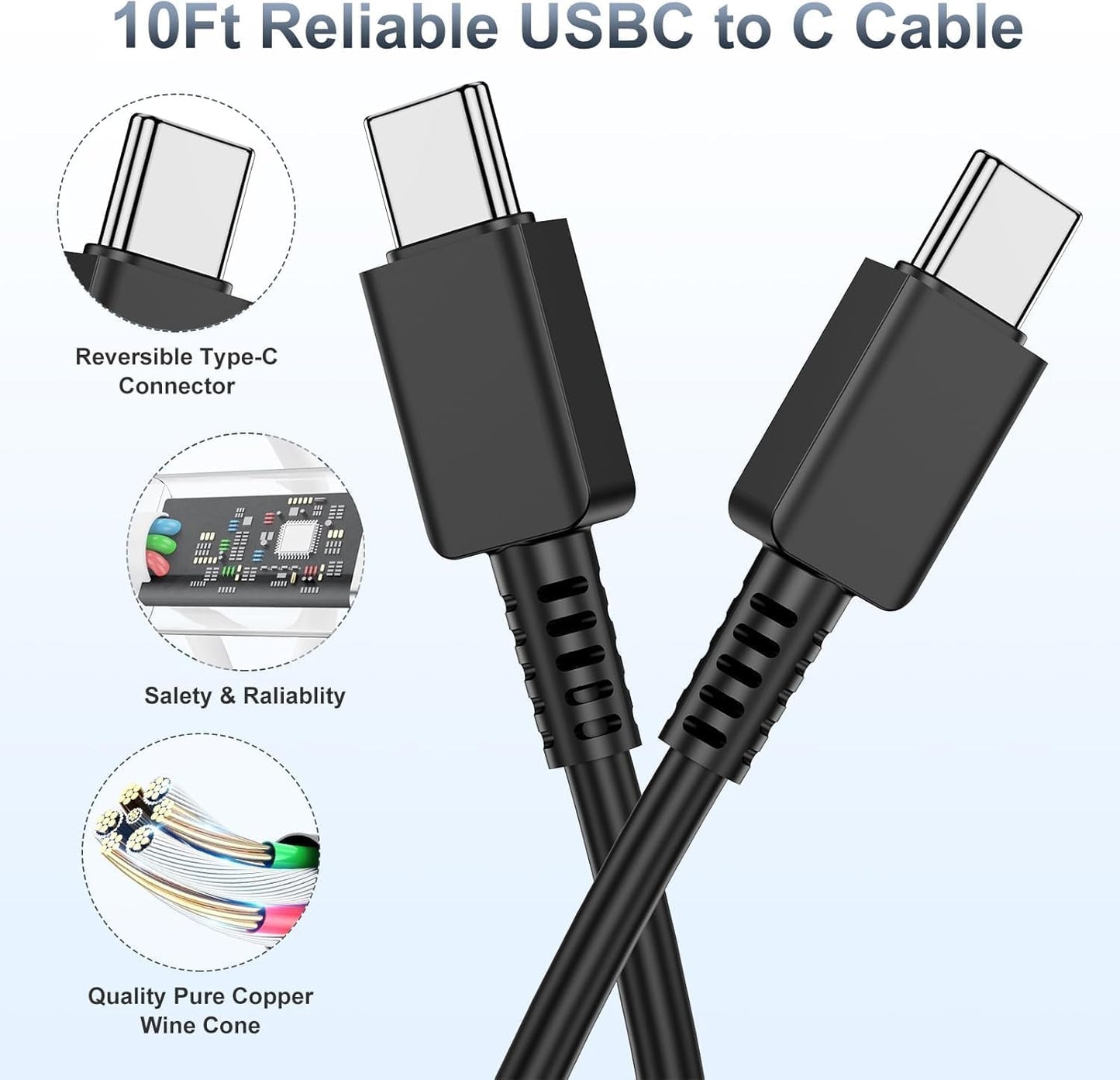 45W Dual Super Fast Charging Block and Long USB C to C Cable 10ft,Type C Wall Plug and Android Phone Charger Cord for Samsung Galaxy S25/S24 Ultra/S23+/S22 Plus/S21/S20/Note 20/iPhone 17 16 15 Pro Max