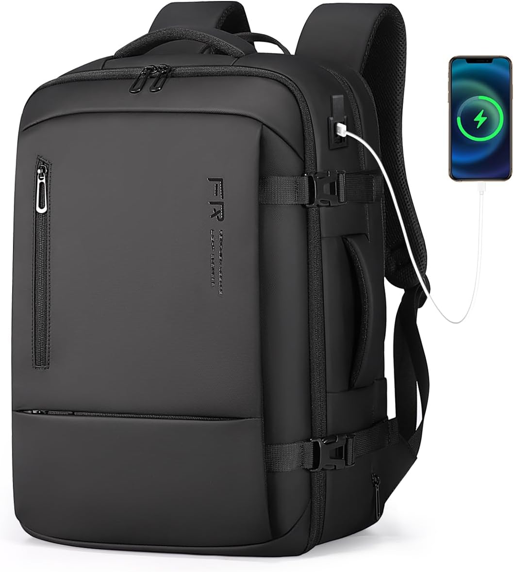 Travel Backpack for Men, Flight Approved Carry On Luggage Backpack with USB Port, Water Resistant Expandable Computer Daypack, 17.3 Inch Black Business Laptop Backpack for College/Work