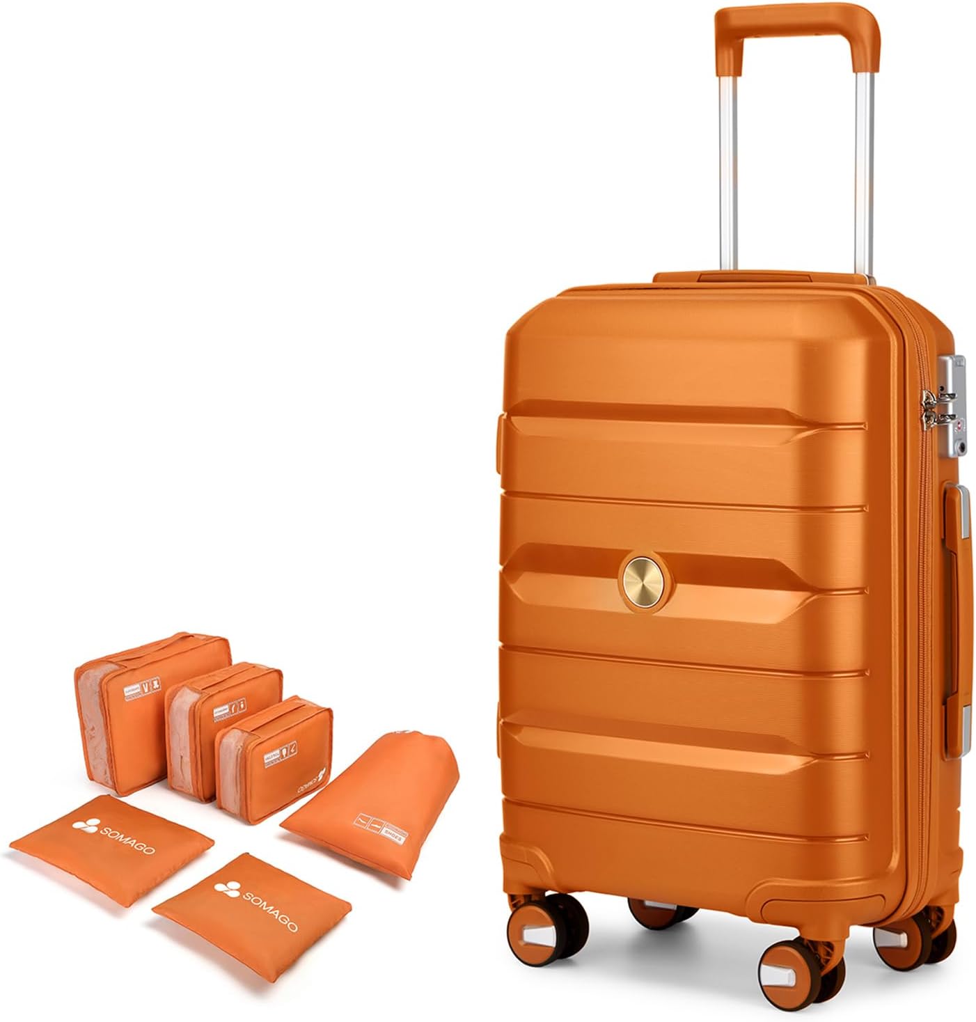 Somago 28 Inch Luggage With Spinner Wheels Hard Shell Polypropylene Suitcase with TSA Lock and YKK Zipper,Sunset Orange