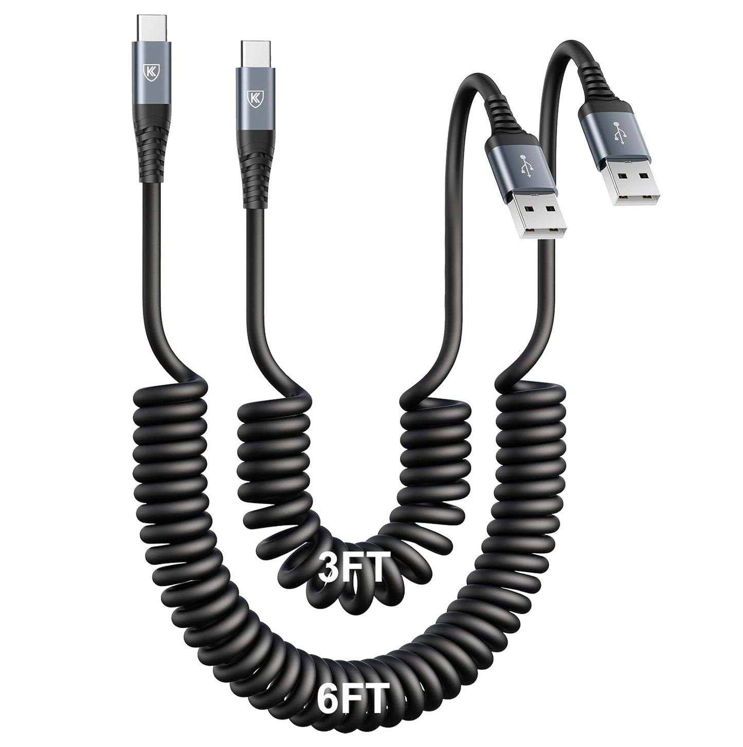 USB Type C Charger Cable Fast Charging [3FT+6FT], 2Pack Coiled USB A to USB C Charger Cable for Car Android Auto USB C Charger Cord, USBC Cable Compatible with iPhone 17/16/15/Samsung Galaxy S20