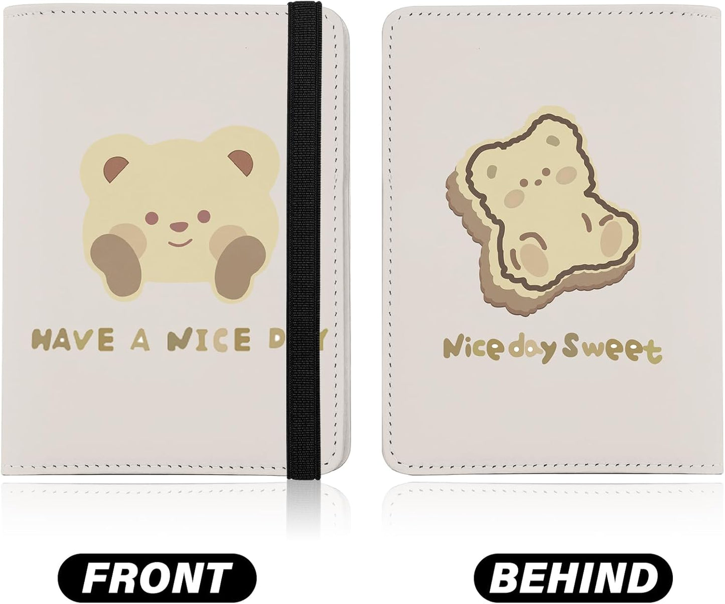 Cute Passport Holder and Holder Combo Passport Cover with Compatible Wallet Credit Card Protector RFID Blocking Women Men (Beige Bear)