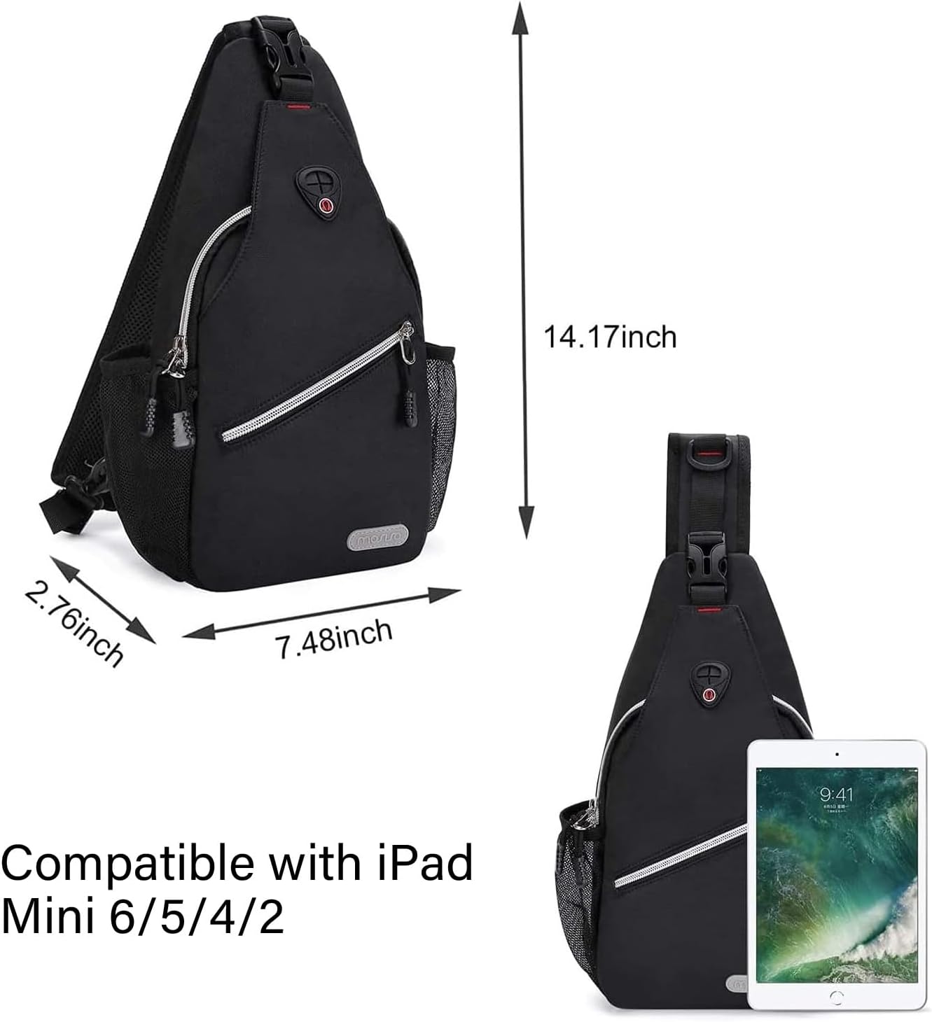 MOSISO Mini Sling Backpack,Small Hiking Daypack Travel Outdoor Casual Sports Bag, Black