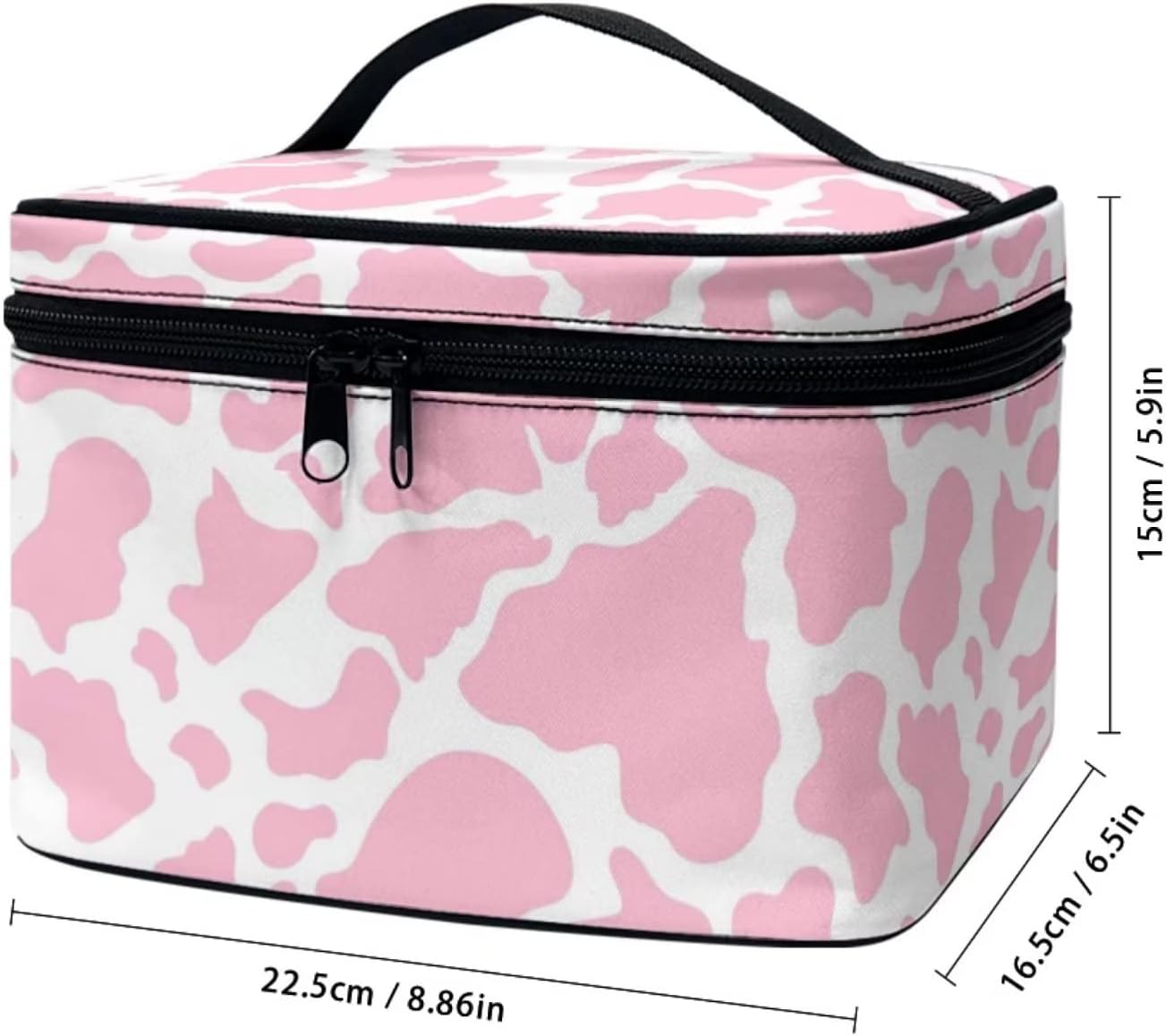 JoyLamoria Pink Cow Print Cosmetic Bag Portable Makeup Case Tote Pouch Accessories
