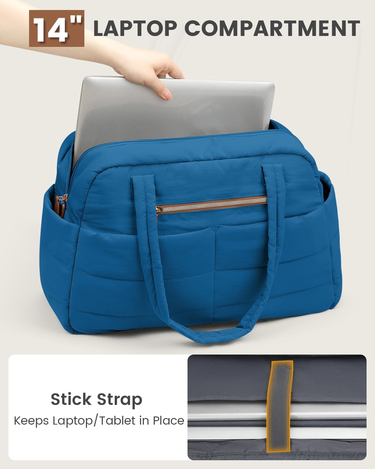 Travel Duffle Bag,Puffer Carry On Duffel Bag with Laptop Compartment Waterproof Overnight Weekender Bags for Women Large Hospital Tote Bags for Labor and Delivery(Medium,Blue)