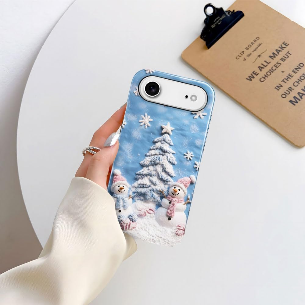 Case for iPhone 17 Air - Slim Fit Anti-Scratch Phone Case for Girl Women - Snowman Winter Christmas Tree (Glossy)