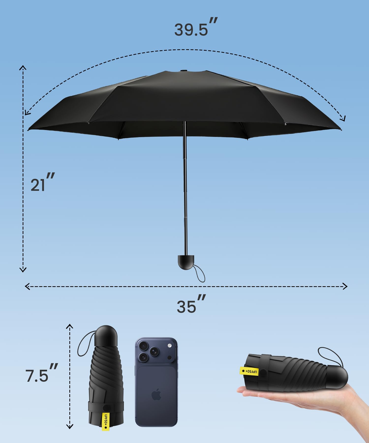 LMUGOOS 3 Pack Mini Travel Folding Umbrella,UPF 50+ UV Compact Portable Sun