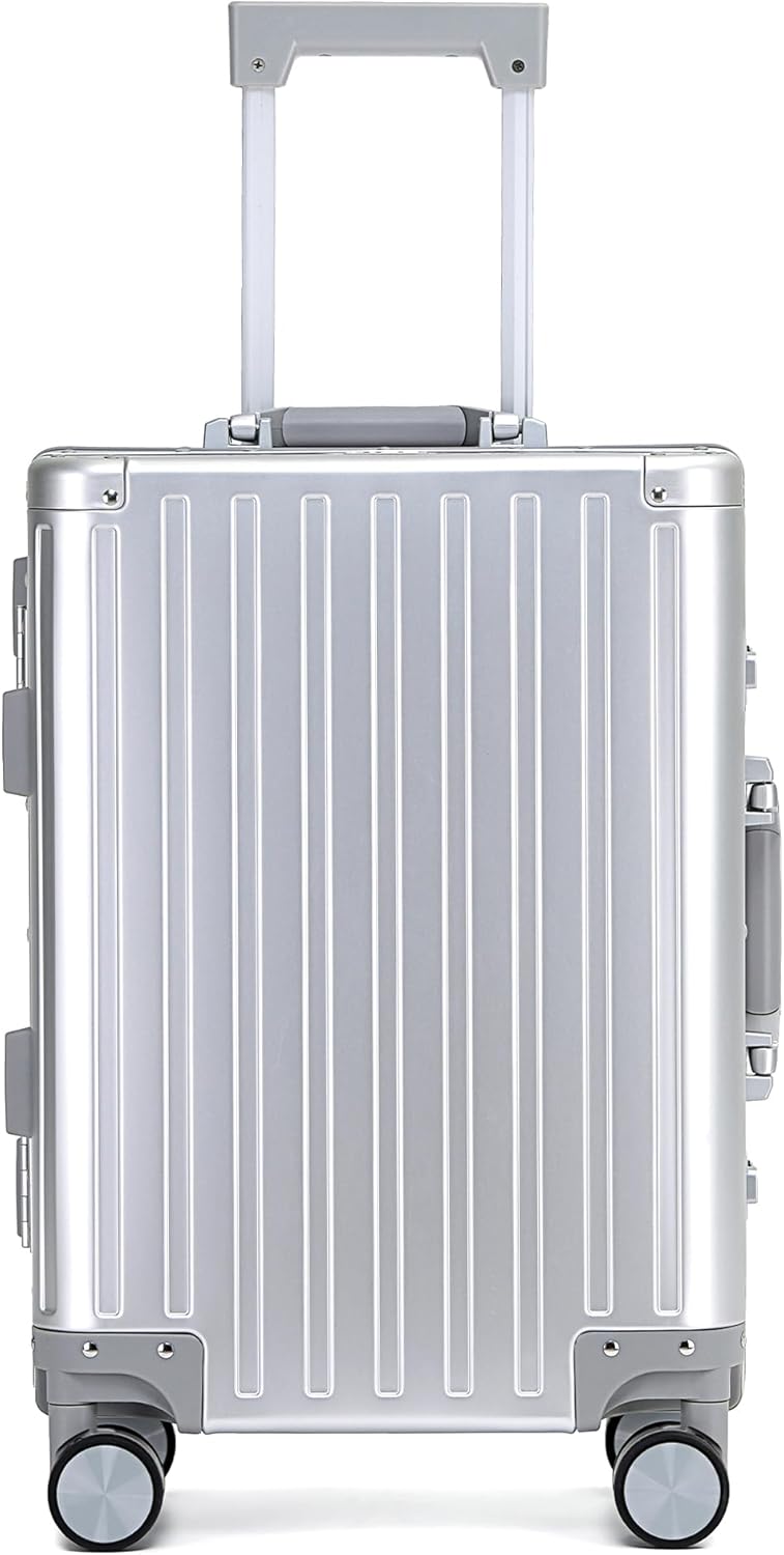 YYW All aluminum-magnesium Carry-On Luggage 24 Inch,Airline Approved Lightweight Suitcase with TSA Lock and Silent Wheels,Suitable for business travel (Silver, 24in)